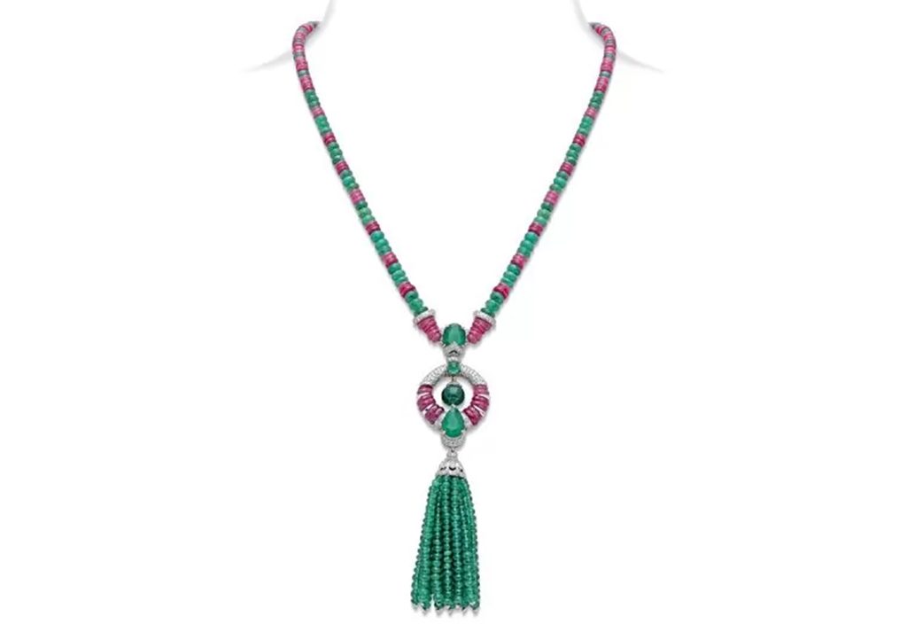 ruby emerald tassel pendant necklace