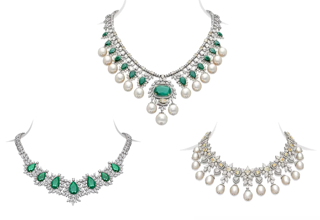emerald diamond pearl bridal necklace
