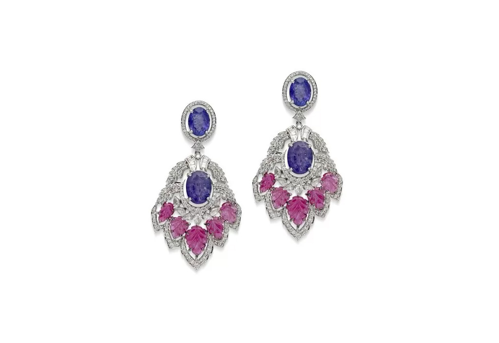 Carved Ruby Tanzanite Earring