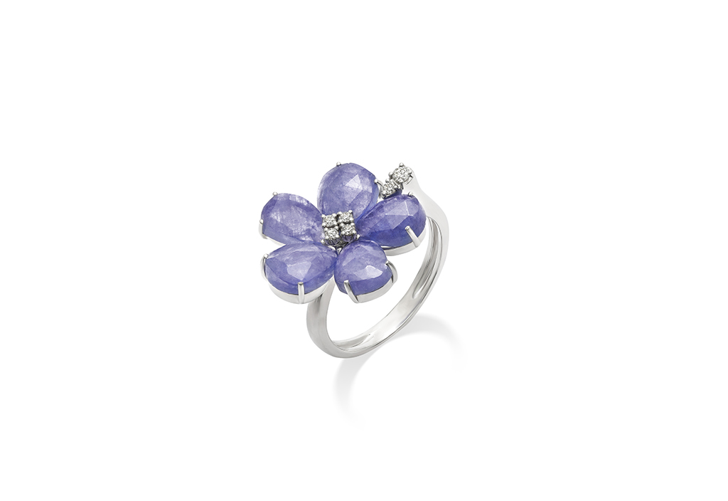 Tanzanite and diamond floral ring