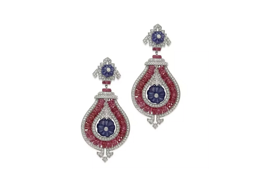 Ruby Diamond Greco Art Deco Earrings