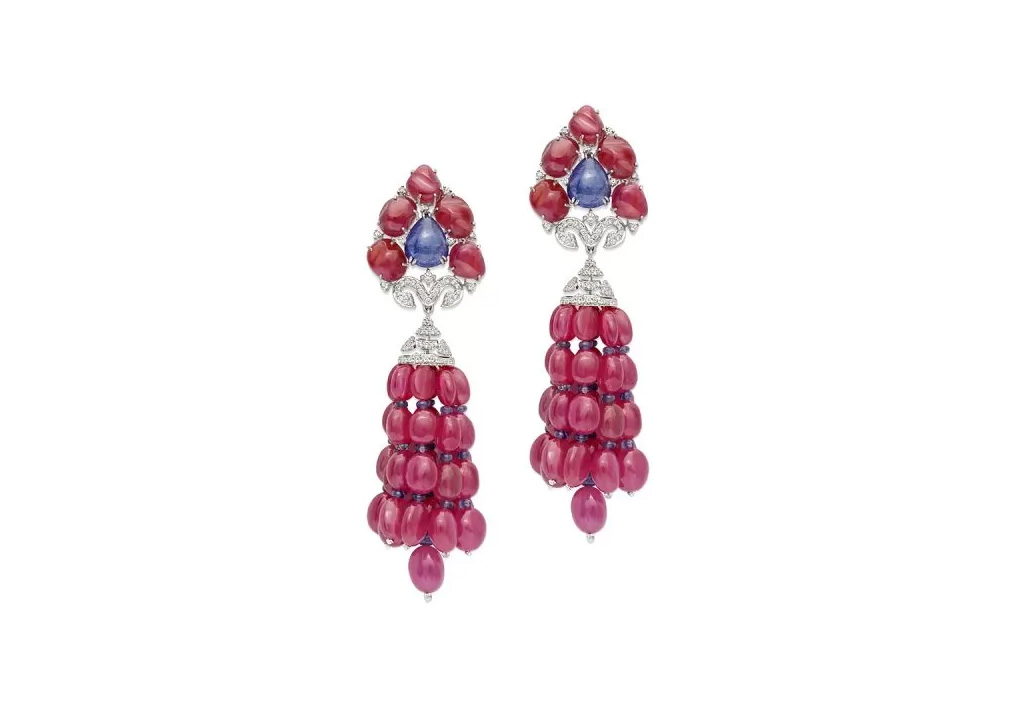 Ruby Diamond  Tanzanite Tassel Earrings