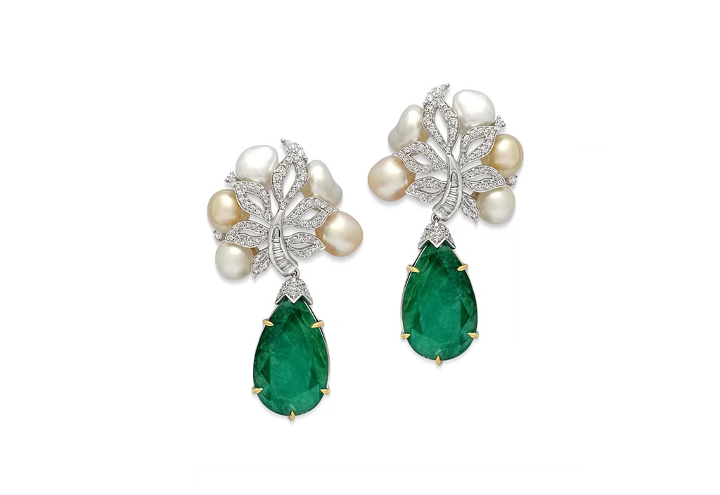 Pearl and Emerald Drop Bloom Earrings 