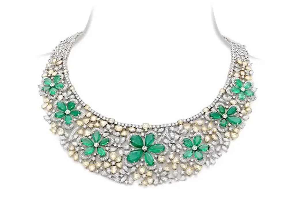 Yellow Diamond Emerald Bouquet Necklace