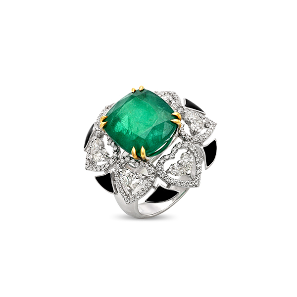 Emerald and Onyx Cocktail Ring 