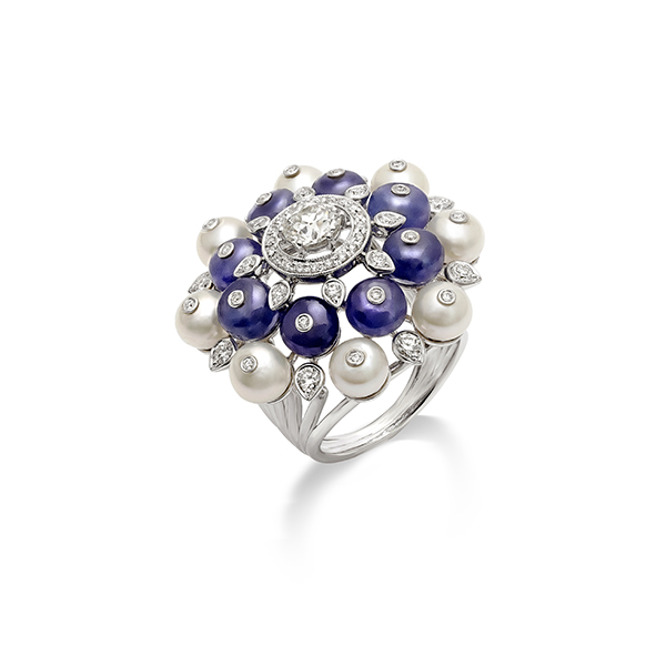 Tanzanite and Pearl Bubble Ring