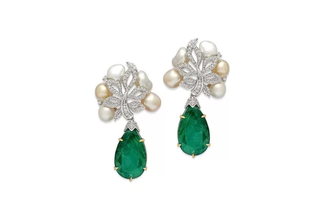 Pearl and Emerald Drop Bloom Earrings
