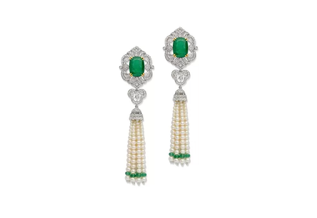 Emerald and Pearl Tassel Art Deco Earring