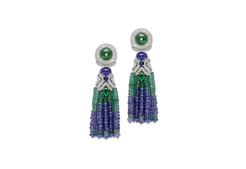 Emerald Tanzanite Tassel Earrings