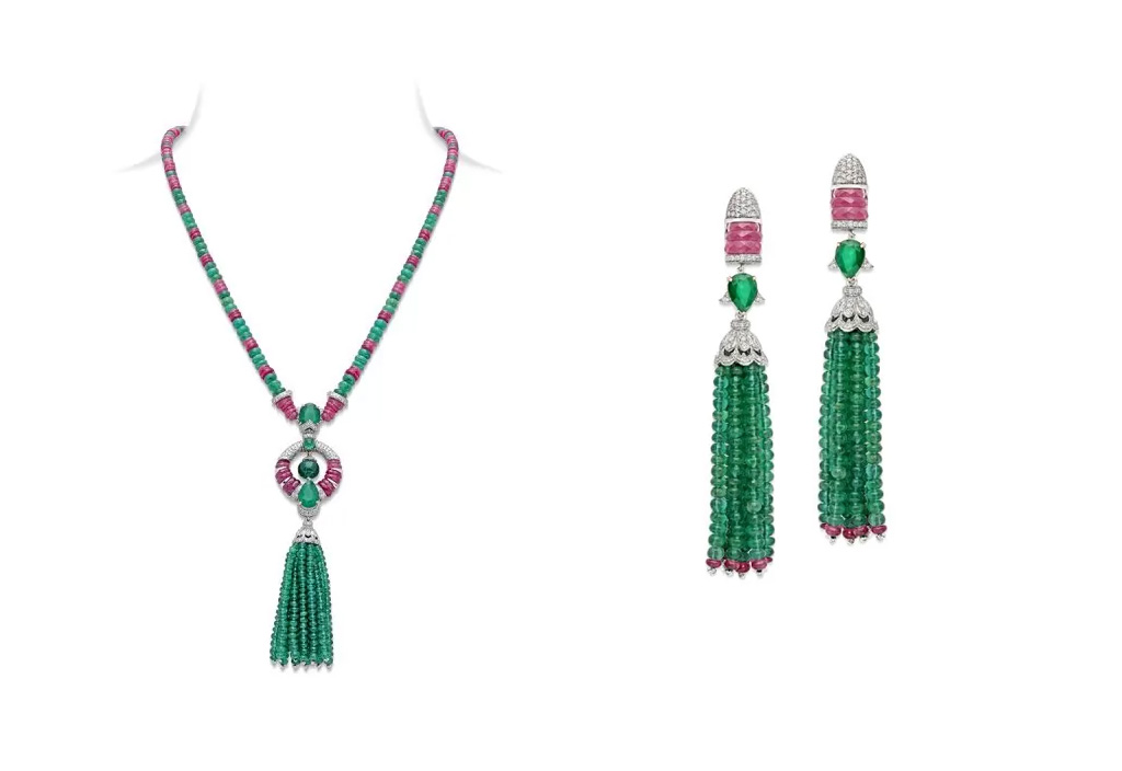 Ruby Emerald Tassel Pendant Necklace & Earring