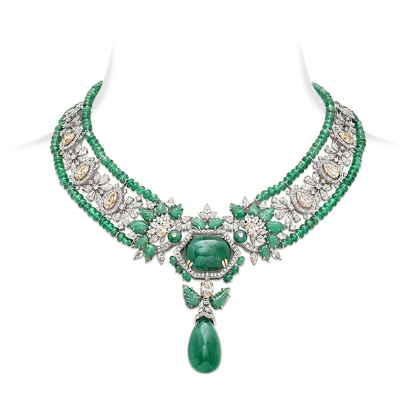 Emerald Cabochon Diamond Necklace