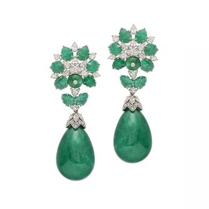 Emerald Cabochon Diamond Earrings