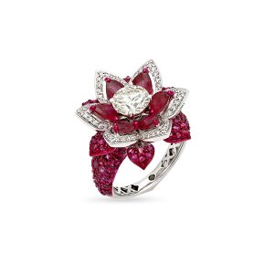Floral Ruby Diamond Solitaire Ring