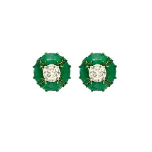 Emerald Diamond Solitaire Stud Earrings