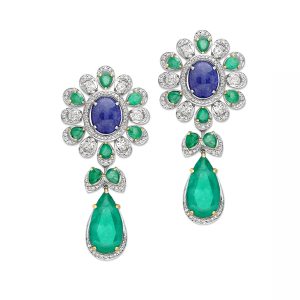 Emerald Tanzanite Floral Drop Earrings