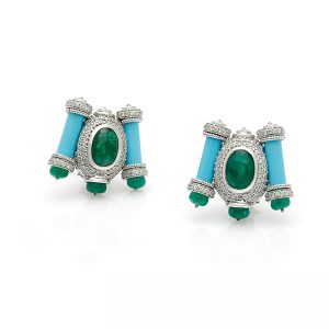 Turquoise Emerald Bead Stud Earrings