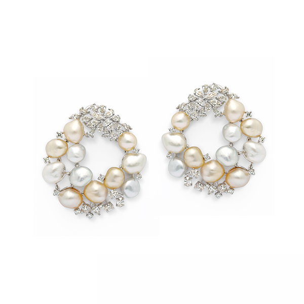 Classic Keshi Pearl Diamond Hoop Earrings