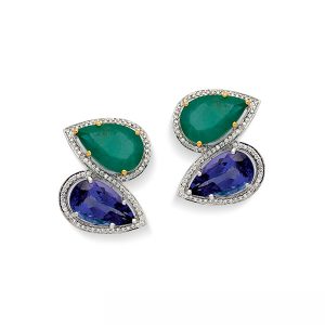 Tanzanite Emerald Drop Stud Earrings