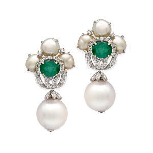 Keshi Pearl Emerald Diamond Earrings