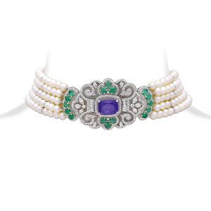 Pearl Tanzanite Emerald Art Deco Choker