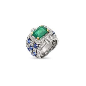 Kyanite Emerald Diamond Ring