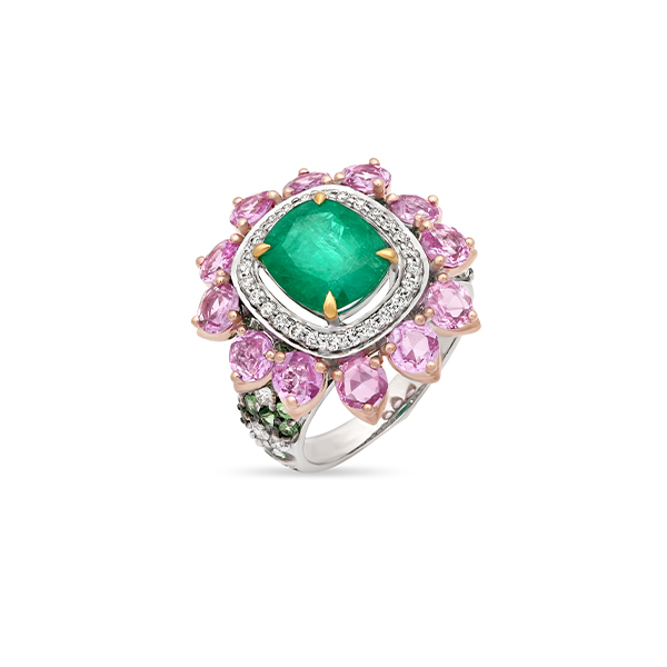 Emerald Ruby Floral Ring
