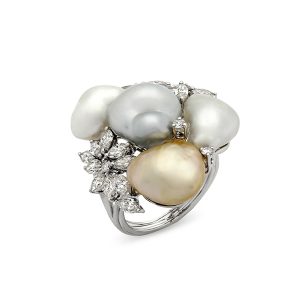 Keshi Pearl Diamond Ring