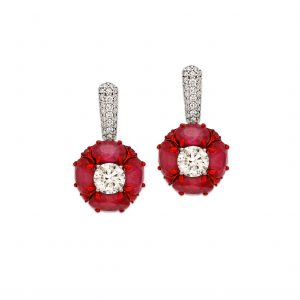 Ruby Diamond Solitaire Hanging Earrings