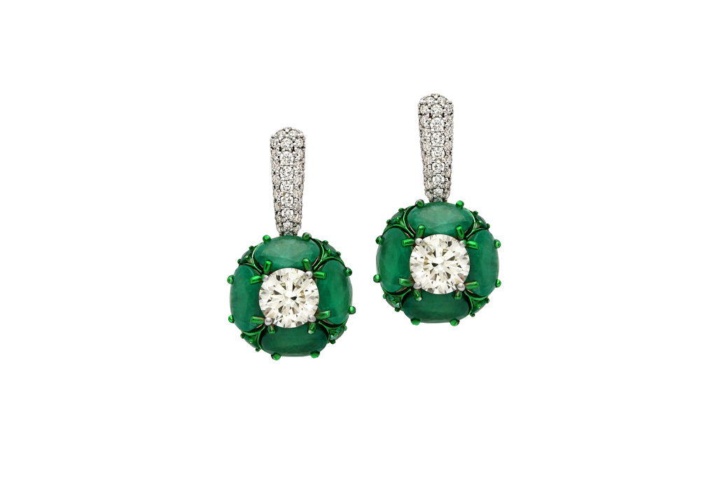 Emerald Diamond Solitaire Hanging Earrings
