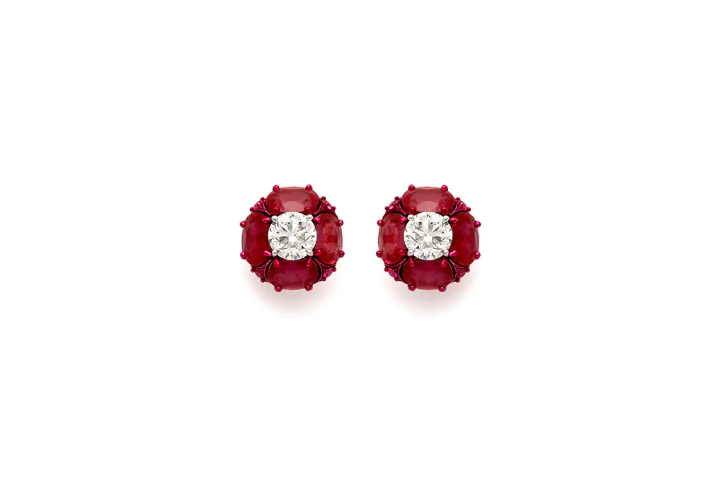 Ruby Diamond Solitaire Stud Earrings