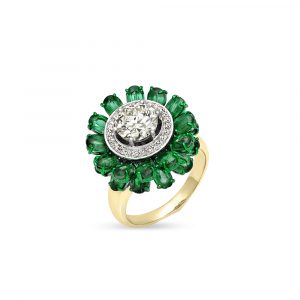 Emerald Diamond Solitaire Snowflake Ring