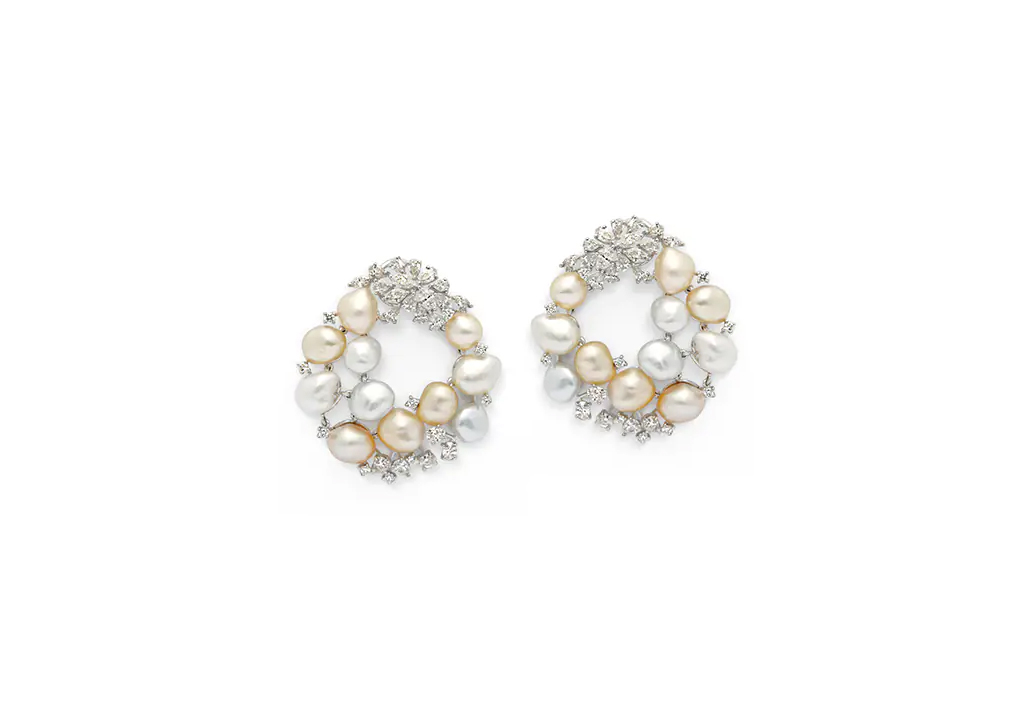 Classic Keshi Pearl Diamond Hoop Earrings
