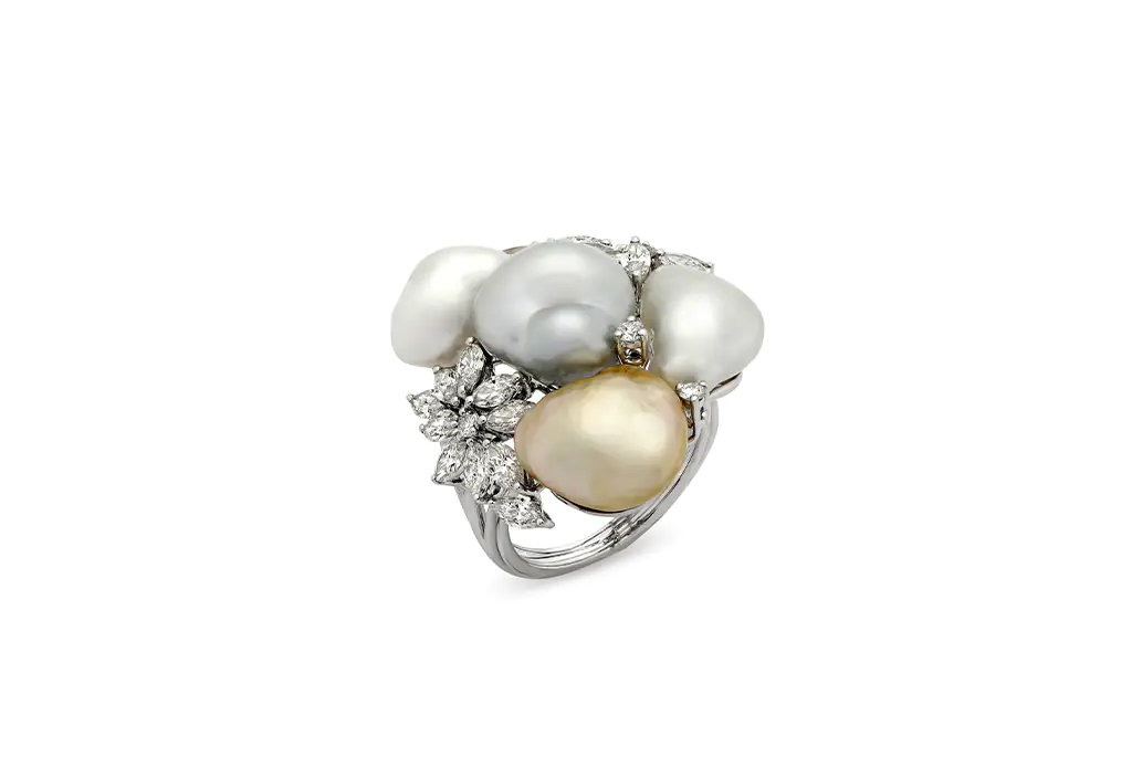 Keshi Pearl Diamond Ring