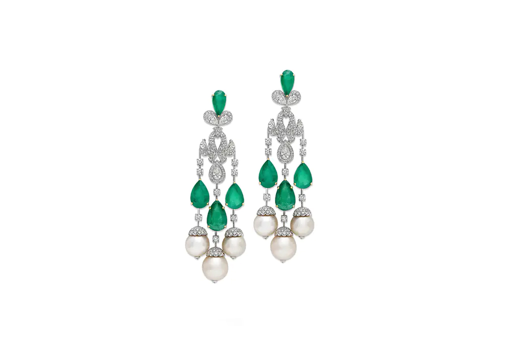 Pearl Emerald Hanging Earrings