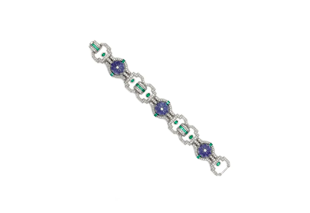 Tanzanite Emerald Art Deco Bracelet