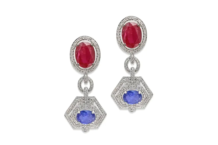 Art Deco Ruby Tanzanite Earrings