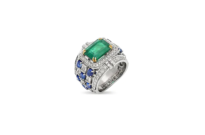 KYANITE EMERALD DIAMOND RING