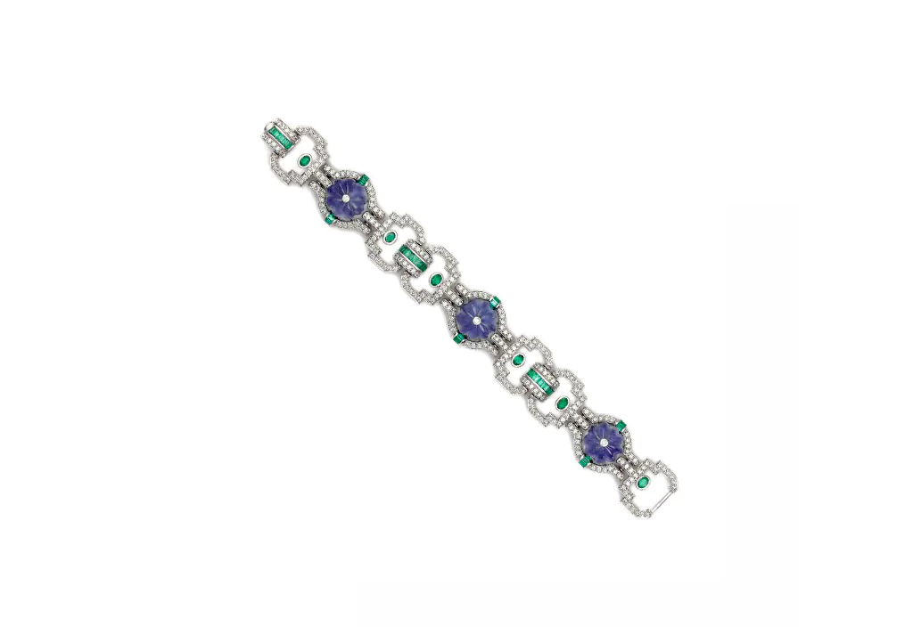 TANZANITE EMERALD ART DECO BRACELET