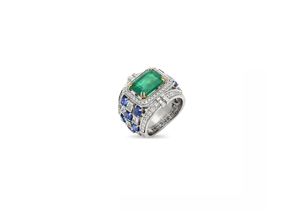 KYANITE EMERALD DIAMOND RING