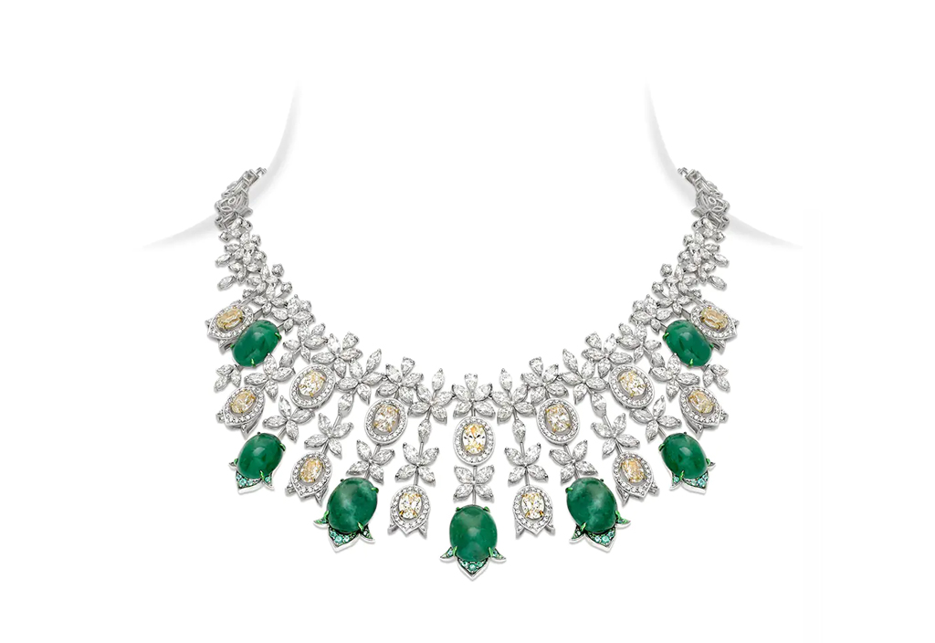 Yellow Diamond Emerald Bridal Necklace