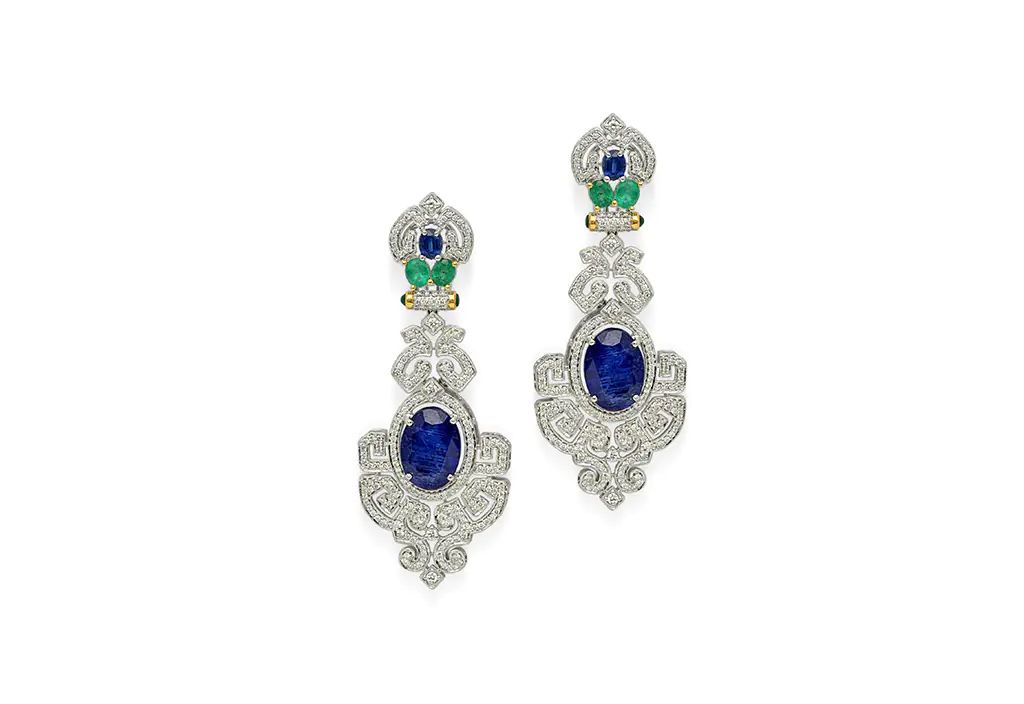 Diamond Tanzanite Art Deco Earrings