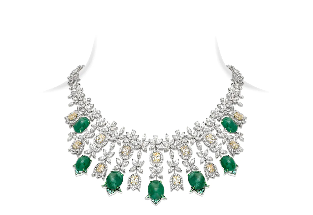Yellow Diamond Emerald Bridal Necklace
