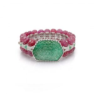 Carved Emerald & Ruby Bala Bracelet