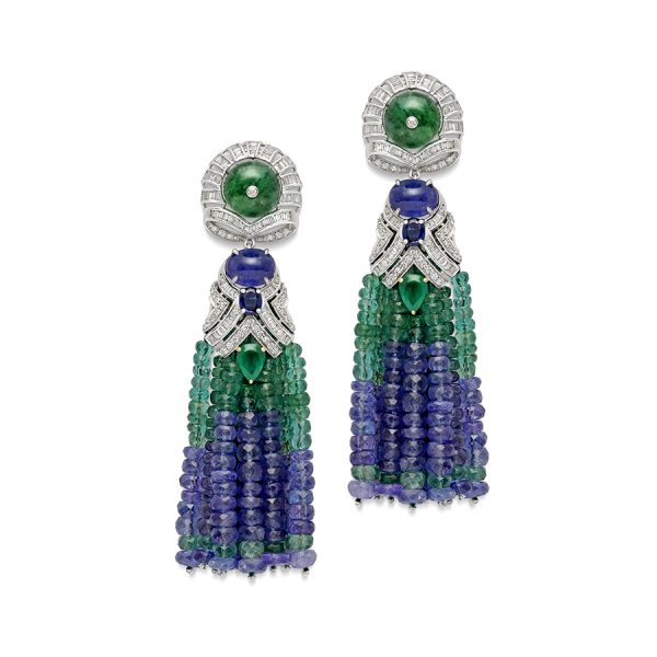 Emerald & Tanzanite Tassel Earrings
