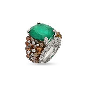 Emerald and Brown Diamond Cocktail Ring