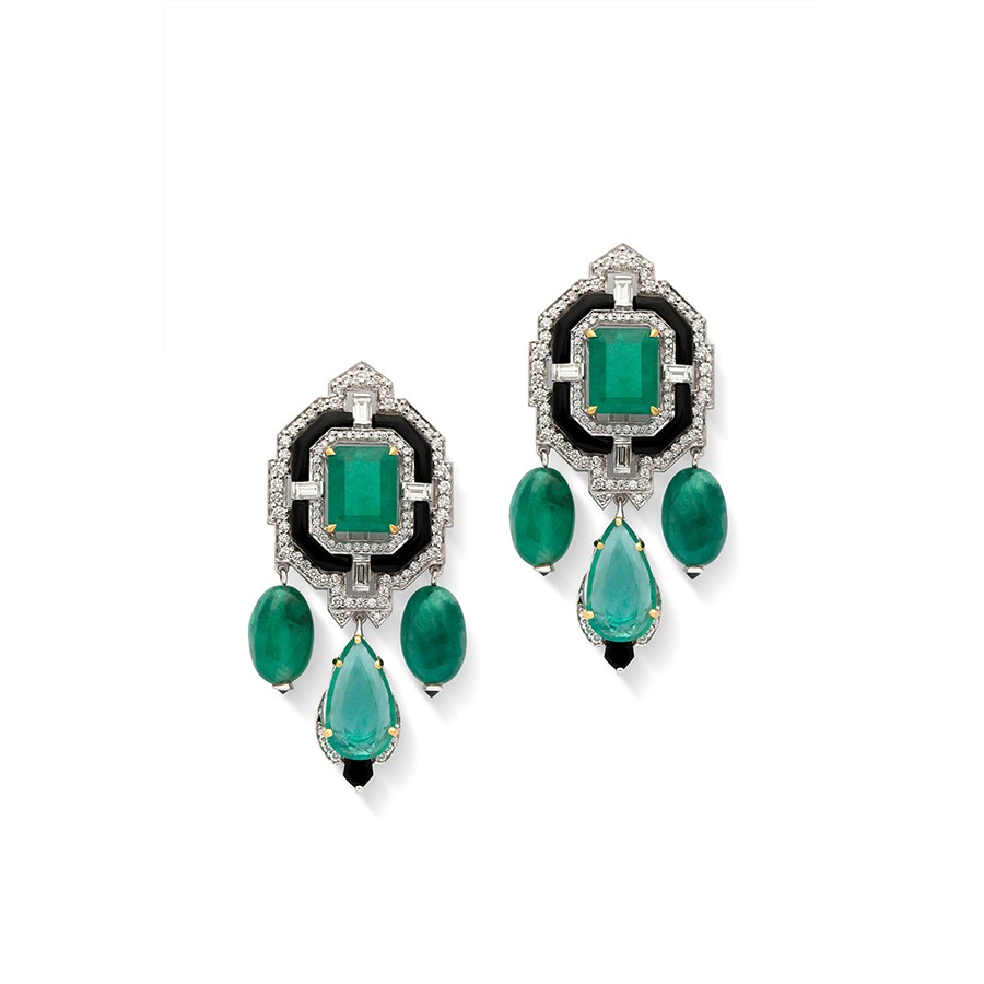 Diamond Earrings: Buy Art Deco Emerald & Black Onyx Earrings | Rose