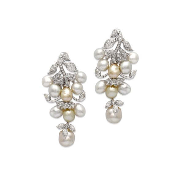Keshi Pearl Diamond Leaf Earrings