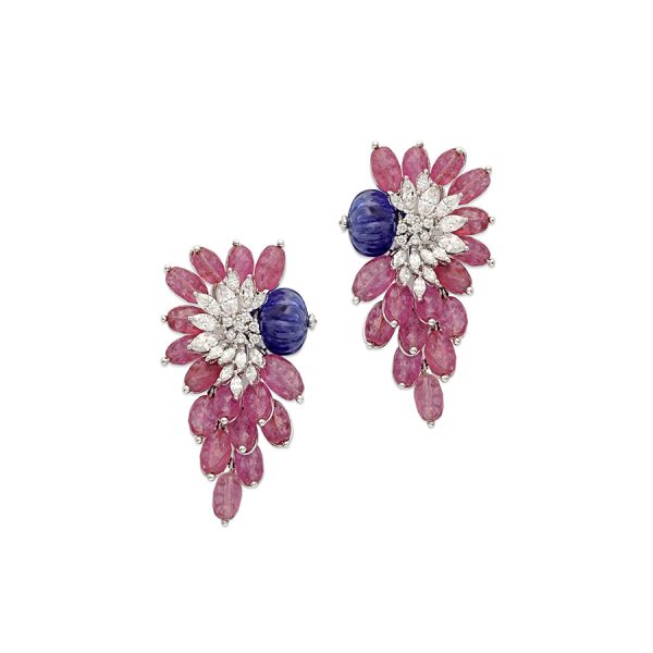 ruby tanzanite burst earrings