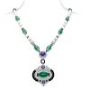 Emerald Tanzanite Art Deco Pendant Necklace