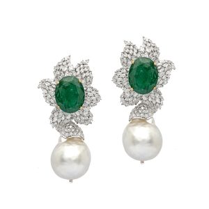 Bridal Earring : Buy Diamond Emerald Pearl Drop Earrings for Women